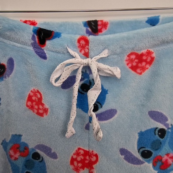Disney Stitch Fleece Lounge Pajama Pants XL Blue Comfy Hearts Valentines Day NEW - Picture 4 of 10